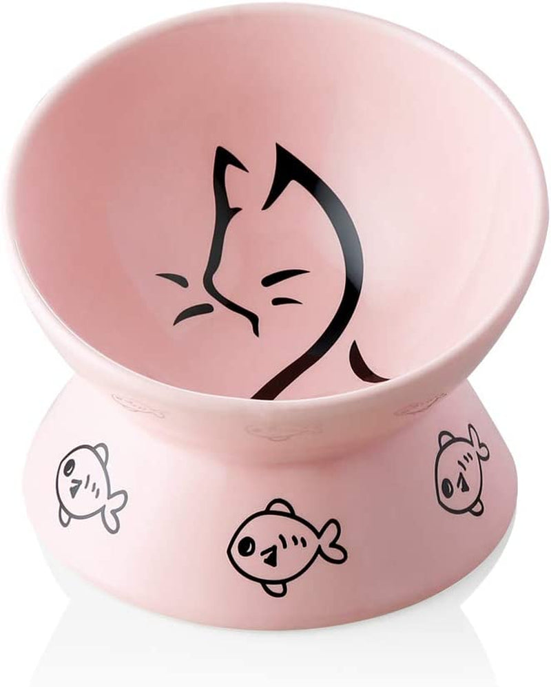 Sweejar Ceramic Raised Cat Bowls, Slanted Cat Dish Food or Water Bowls, Elevated Porcelain Pet Feeder Bowl Protect Cat'S Spine, Stress Free, Backflow Prevention (White)