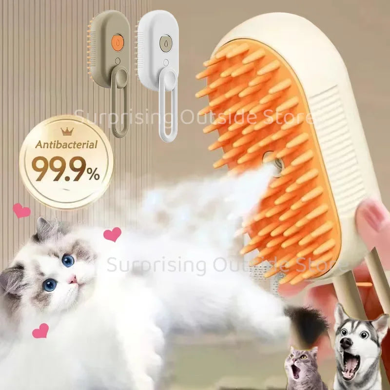 3-in-1 Cat & Dog Massage Brush with Steam Spray - Rotatable Hair Removal & Bath Comb