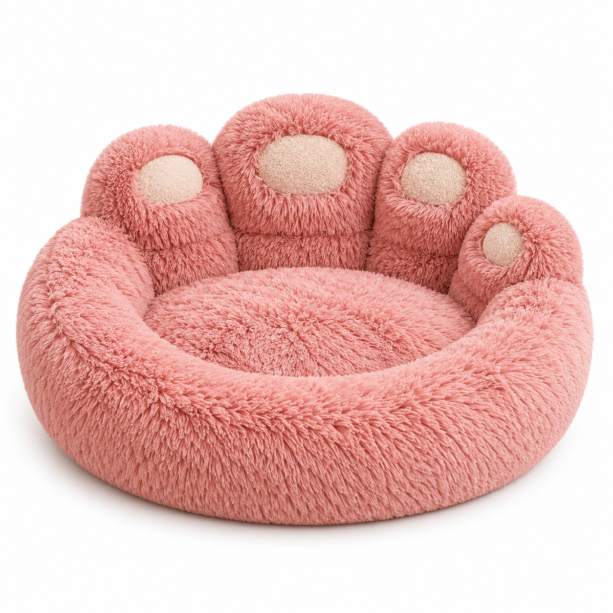 Fold Paws Plush Paw Print Pet Bed - 360 Degree Cozy Nest for Cats & Dogs