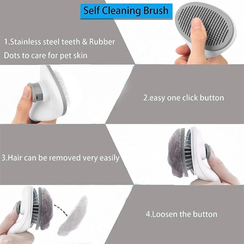 Cat Brush Remove Hair Pet Hair Removal Comb for Cats Non-Slip Grooming Brush Stainless Steel