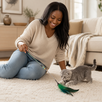 Fold Paws Sparkle & Pounce Interactive Feather Wand Cat Toy