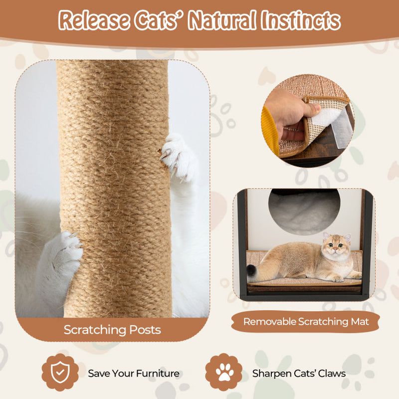 Cat Furniture End Table Cat House with Scratching Post