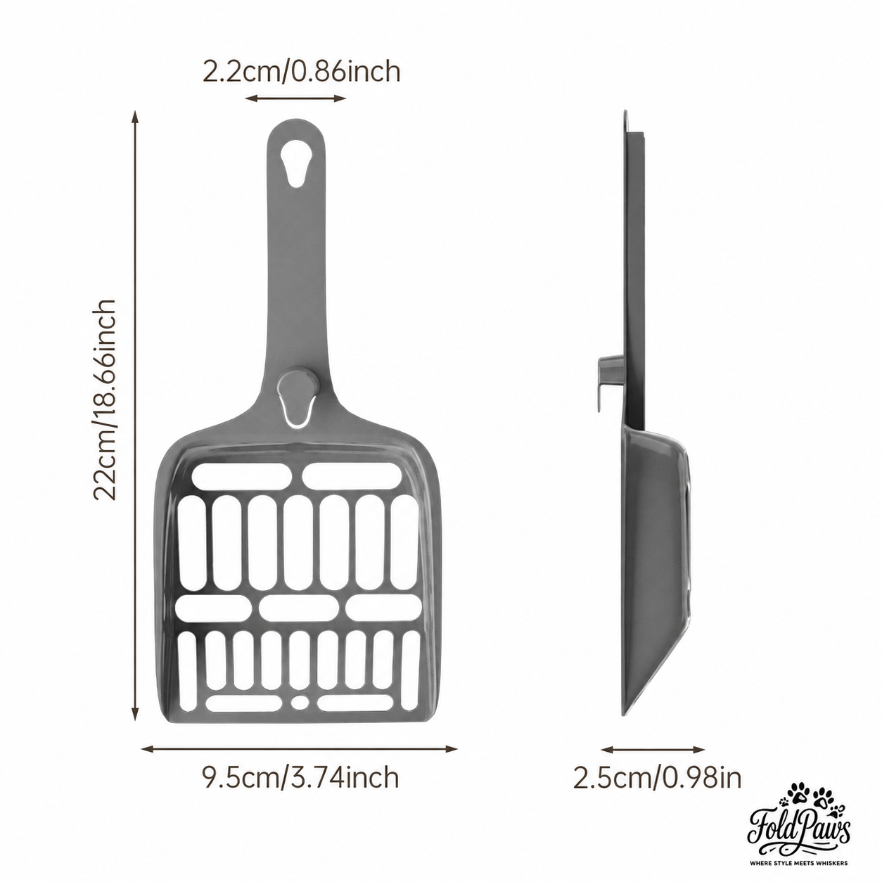 Fold Paws Cat Litter Scoop with Hook - Wide Slotted PP Litter Shovel
