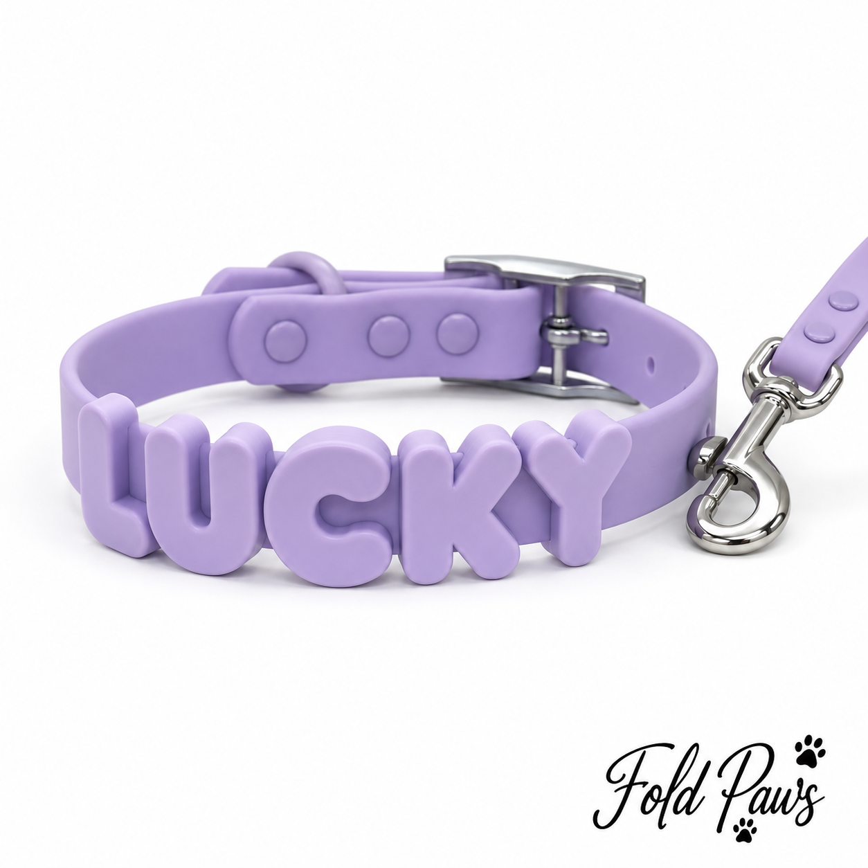 Fold Paws Personalized PVC Dog Collar & Leash Set - Custom Name Letters