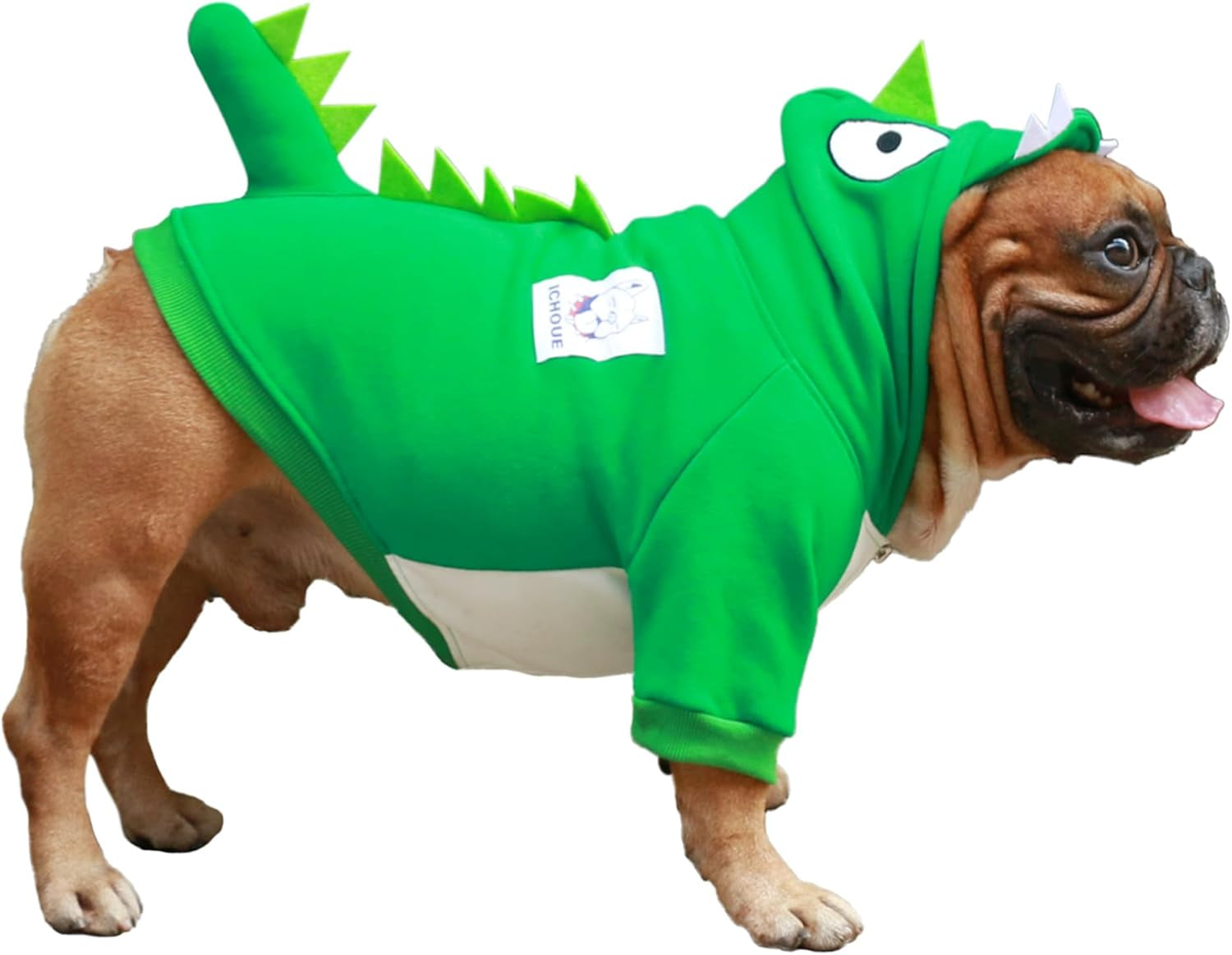 Ichoue I Am a French Bulldog Dinosaur Dog Halloween Costumes Clothes Sweater Cute Funny for Small Dogs Cold Weather Winter Coats Hoodies Frenchie English Pug Pitbull Corgi Puppy - Green/Medium