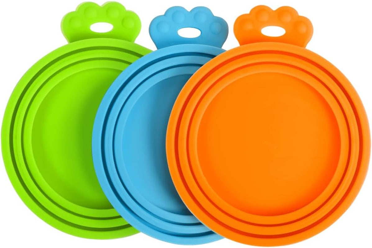 Petbonus 4 Packs Silicone Pet Can Lids, Dog Cat Food Can Cover, Universal Size Can Tops, 1 Fit 3 Standard Size Food Cans, BPA Free Dishwasher Safe (Blue, Green, Orange, Pink)