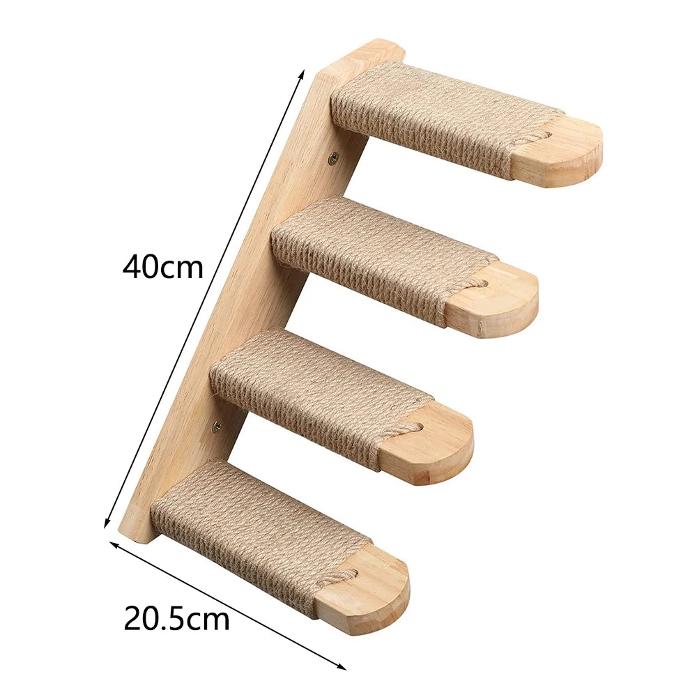 Cat Wall Furniture Climbing Shelf Wall Mounted Steps Stairway with Sisal Rope Scratching Grinding Claws Toy