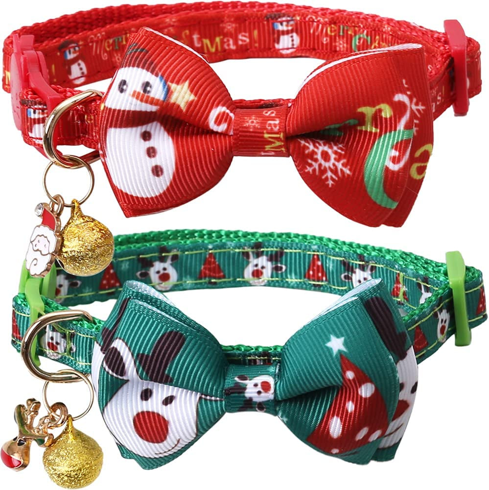 Lamphyface Christmas Cat Collar, Adjustable Breakaway Collar with Bow Tie & Bell, Safety Design for Kittens