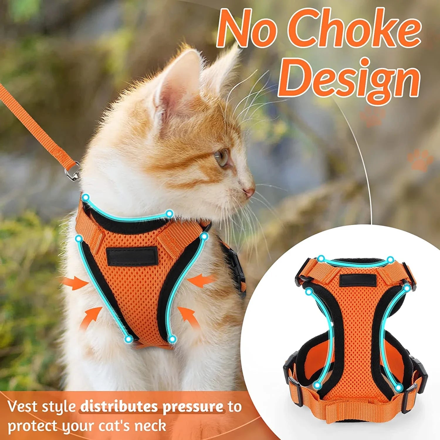 Cat Harness and Leash. Breathable Reflective Strips Jacket