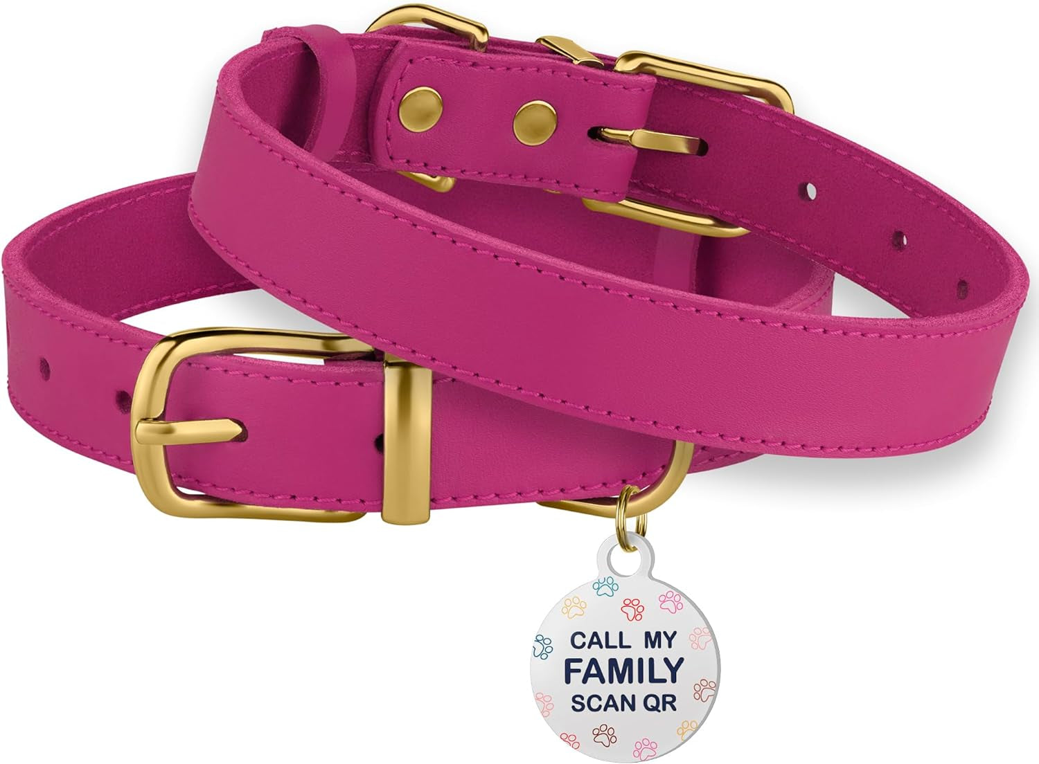 BRONZEDOG Leather Dog Collar, Durable Pet Collar with Metal Buckle, Pink & Gold Design for Small to Large Dogs