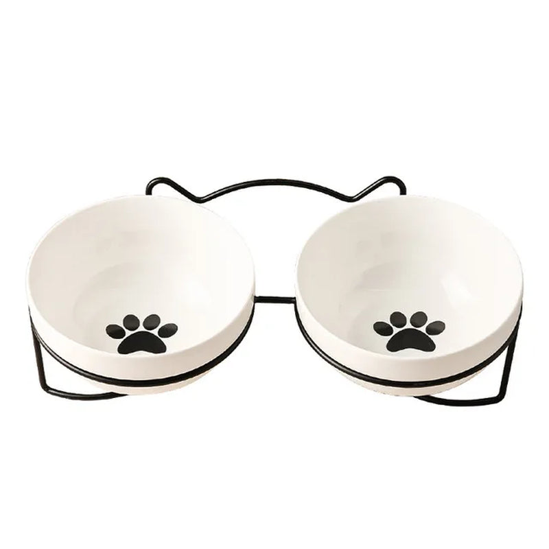 Pet Cat Bowl Ceramic 500ML Water Feeder Food Feeding Dish Dispenser with Raised Stand Kitten Puppy Metal Elevated Bowl