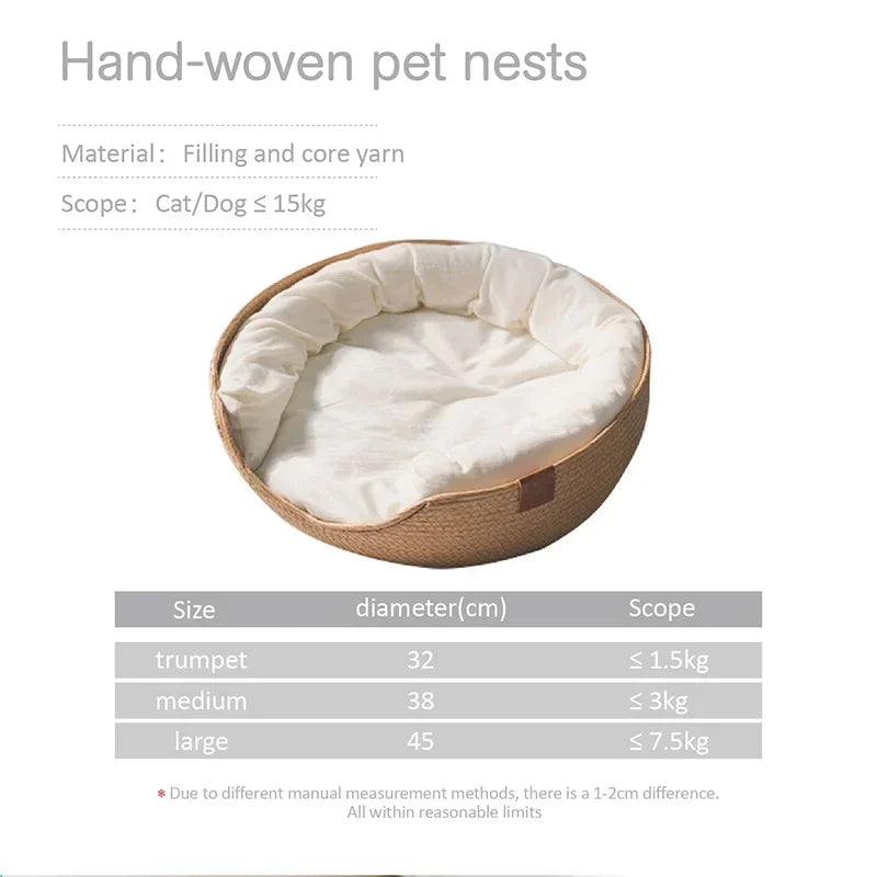 Cozy Bamboo Weave Pet Bed - Waterproof & Removable Cushion for All Seasons