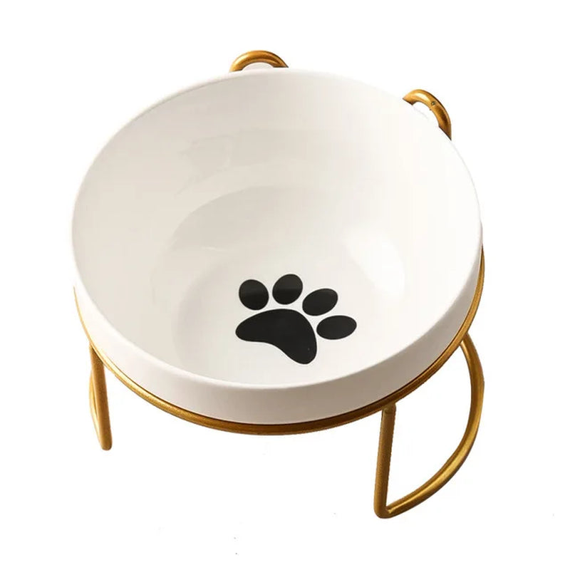 Pet Cat Bowl Ceramic 500ML Water Feeder Food Feeding Dish Dispenser with Raised Stand Kitten Puppy Metal Elevated Bowl