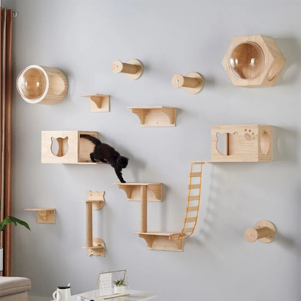 Cat Wall Furniture Climbing Shelf Wall Mounted Steps Stairway with Sisal Rope Scratching Grinding Claws Toy