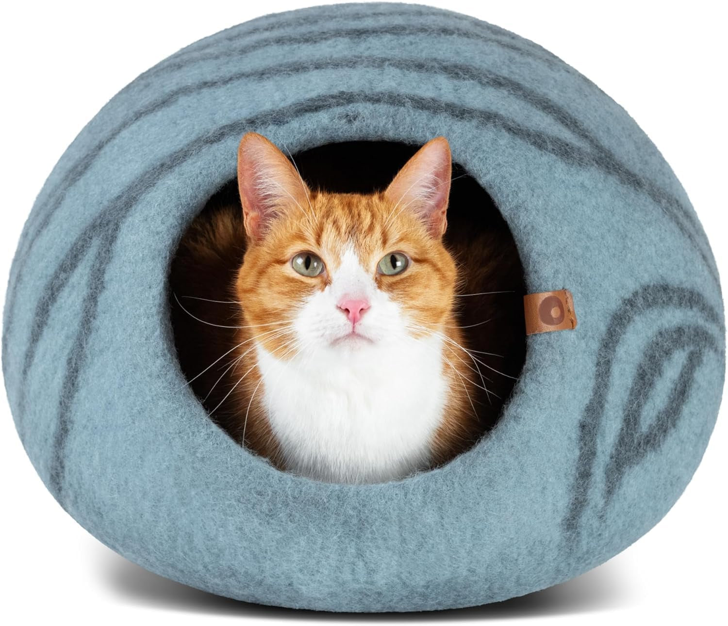 MEOWFIA Cat Bed Cave Premium Felt - Handmade 100% Merino Wool Bed for Cats and Kittens (Light Shades) (Medium, Aquamarine)