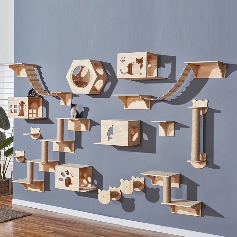 Cat Wall Furniture Climbing Shelf Wall Mounted Steps Stairway with Sisal Rope Scratching Grinding Claws Toy