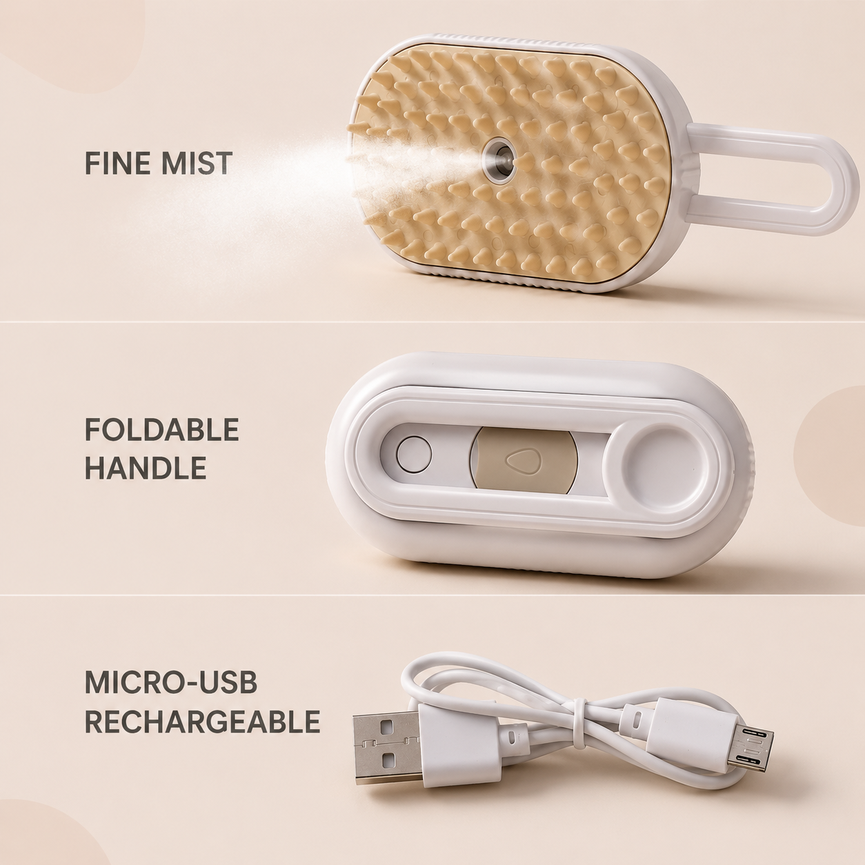 Fold Paws 3-in-1 Rechargeable Pet Mist Grooming & Massage Brush – Cats & Dogs
