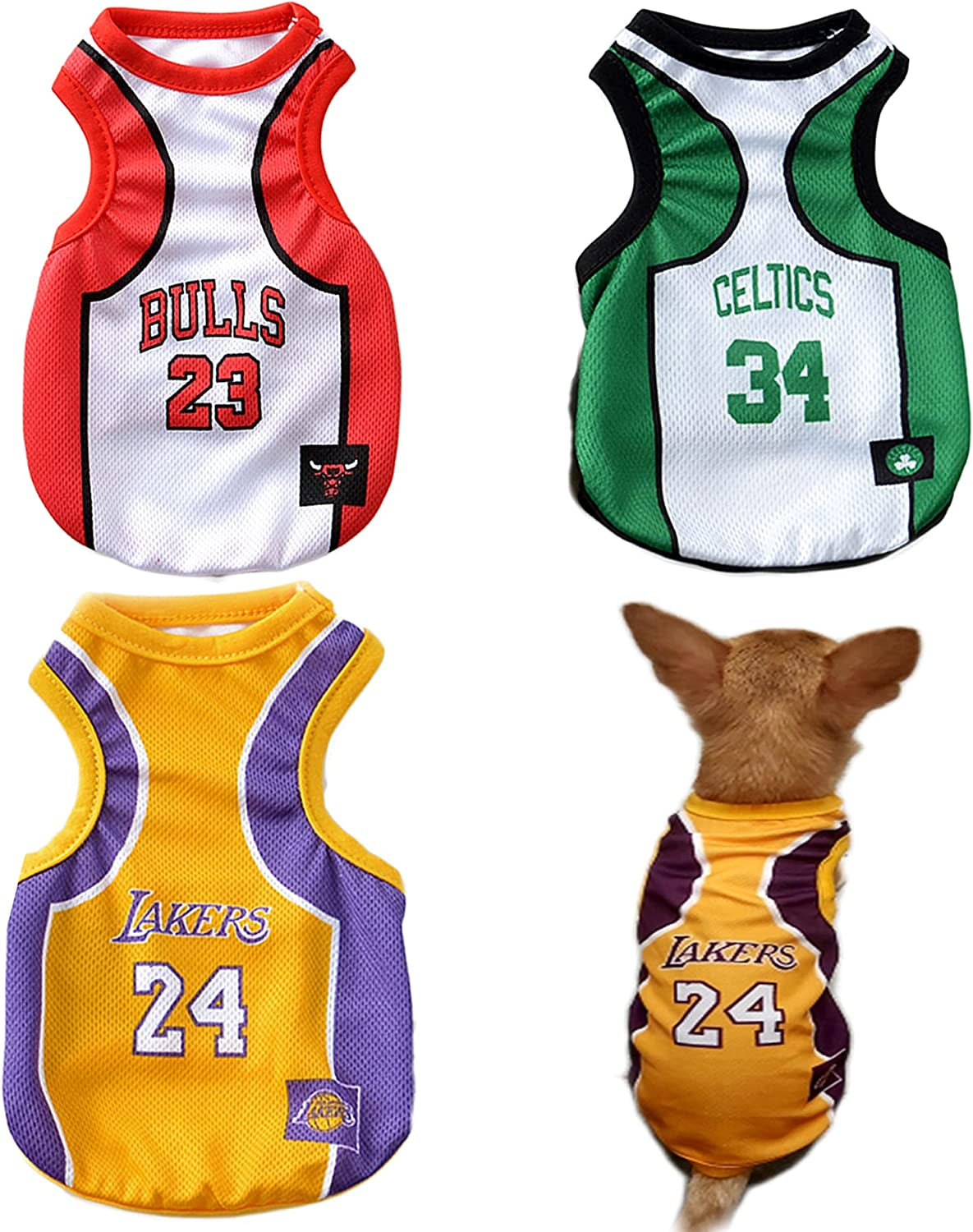 3-Pack Dog Clothes, Basketball Jersey Outfits for Small & Medium Dogs, Chihuahua & Bulldog Apparel