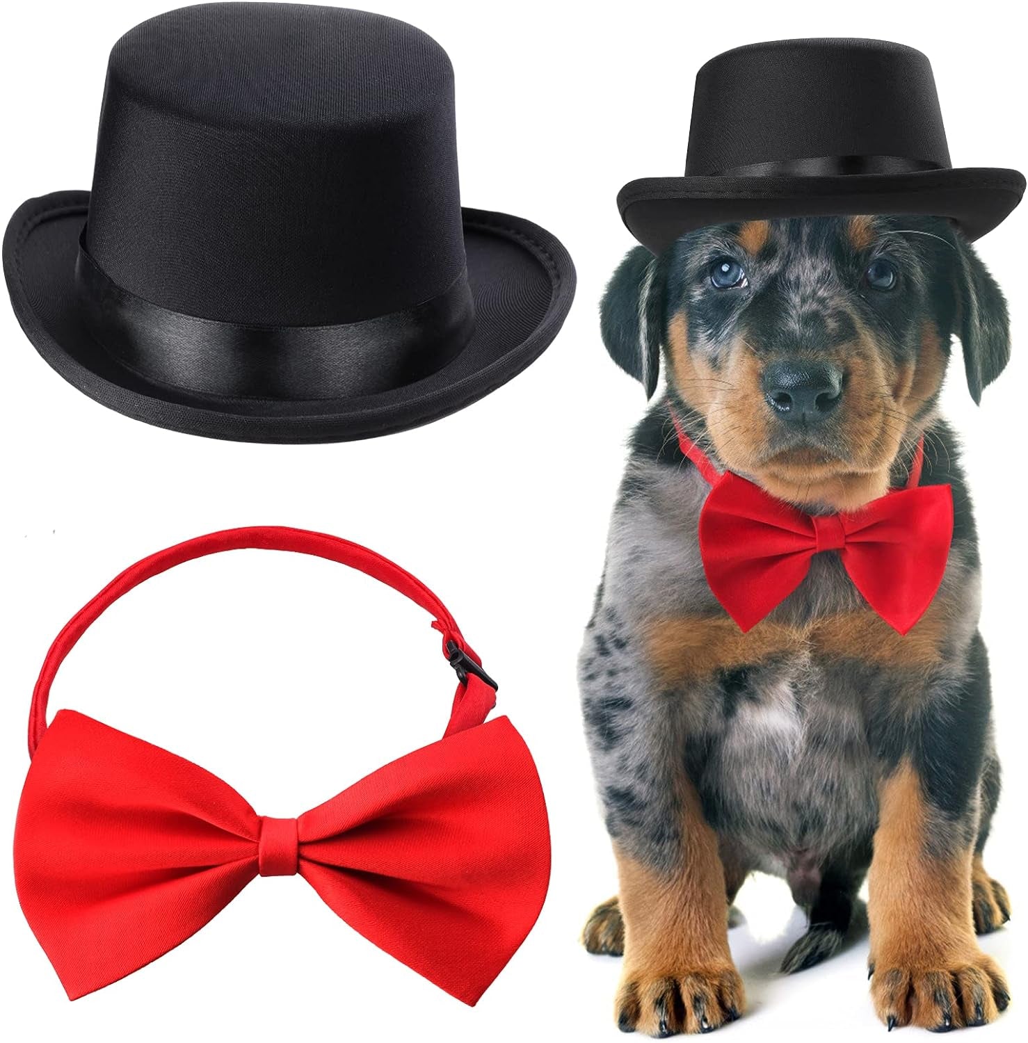 Yewong 2 Pieces Pet Formal Accessories Set - Pet Top Hat with Pet Formal Necktie/Bowtie Birthday Party Gradation Halloween Costumes Accessories for Dog Cat (Black-A) One Size