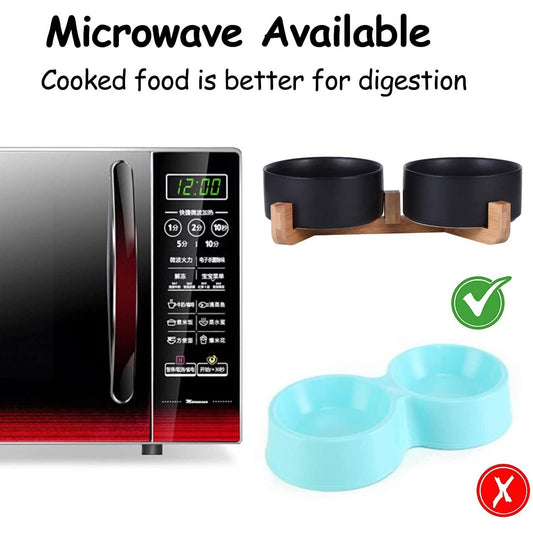 Petygooing Ceramic Dog Cat Bowls Set with Stand,Black Pet Food and Water Bowl,Small Dog Bowls Cute Modern anti Slip Set of 2 Pet Feeder Small Size Pet Dish(13.5Oz/5.1 In) Petygooing