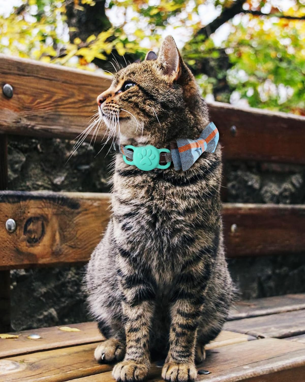 Joytale Upgraded Cat Collar with Bells, Breakaway Cat Collars with Bow Tie, 1 Pack Girl Boy Safety Plaid Kitten Collars, Haze Blue