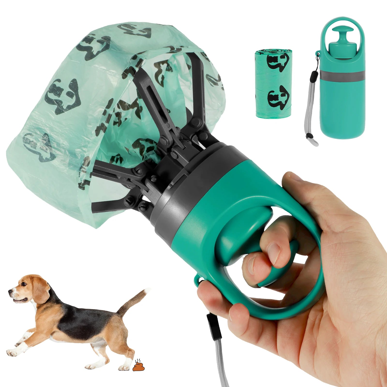 Dog Pooper Scooper with Build in Bag Dispenser Portable Light Weight Claw Pet Feces Pickup Waste Pick-Up Cleaner Dog Accessories