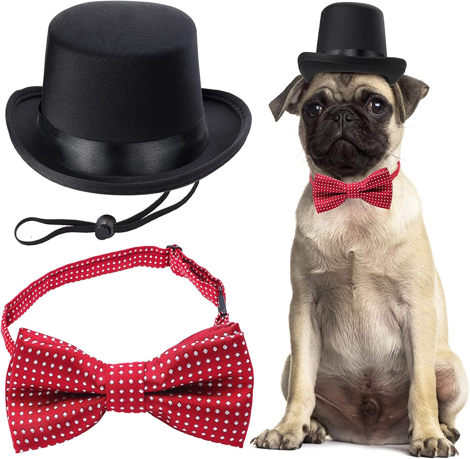 Yewong 2 Pieces Pet Formal Accessories Set - Pet Top Hat with Pet Formal Necktie/Bowtie Birthday Party Gradation Halloween Costumes Accessories for Dog Cat (Black-A) One Size