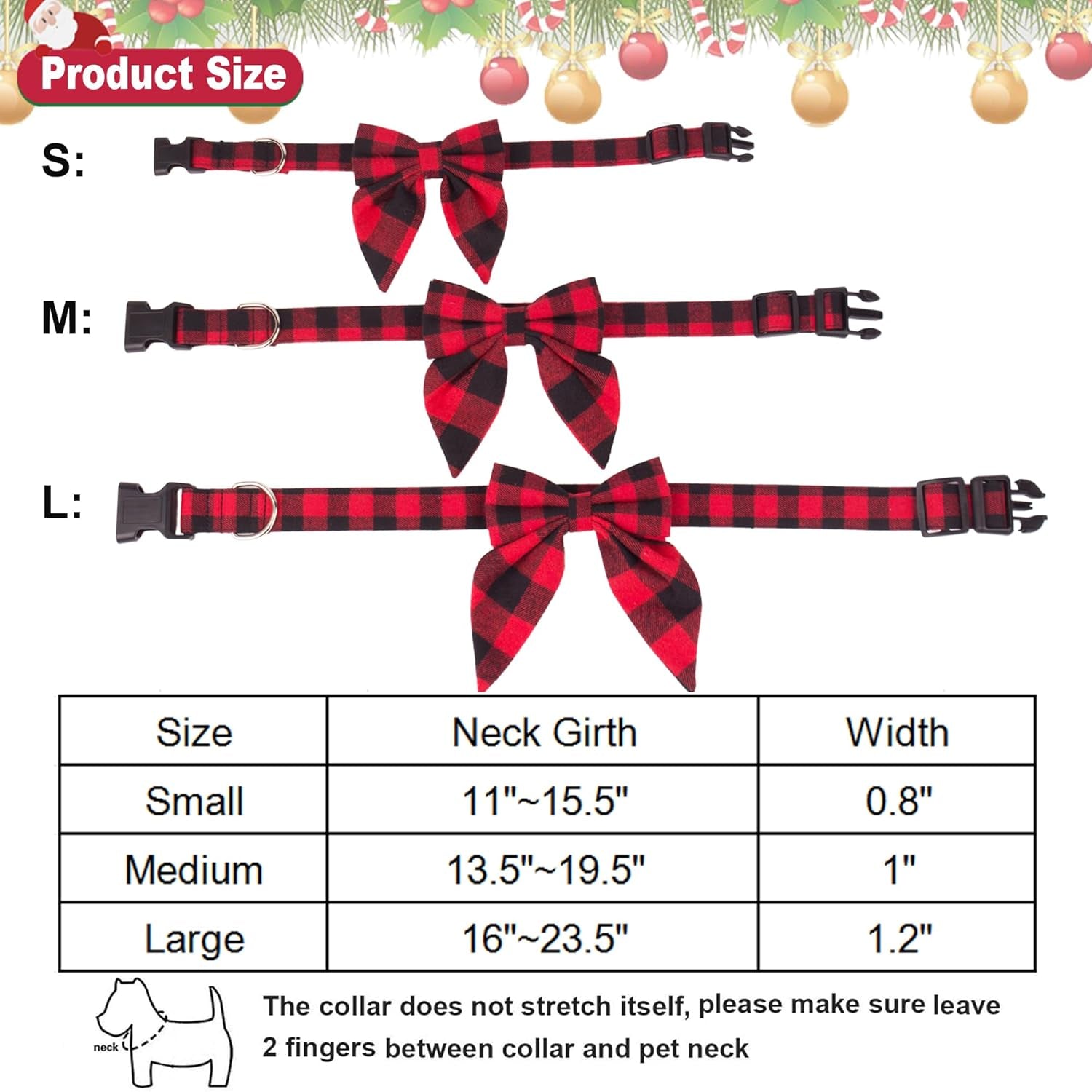 ADOGGYGO Christmas Dog Collar with Bow, Adjustable Red Plaid Bowtie Collar for Large Dogs, Festive Pet Accessory