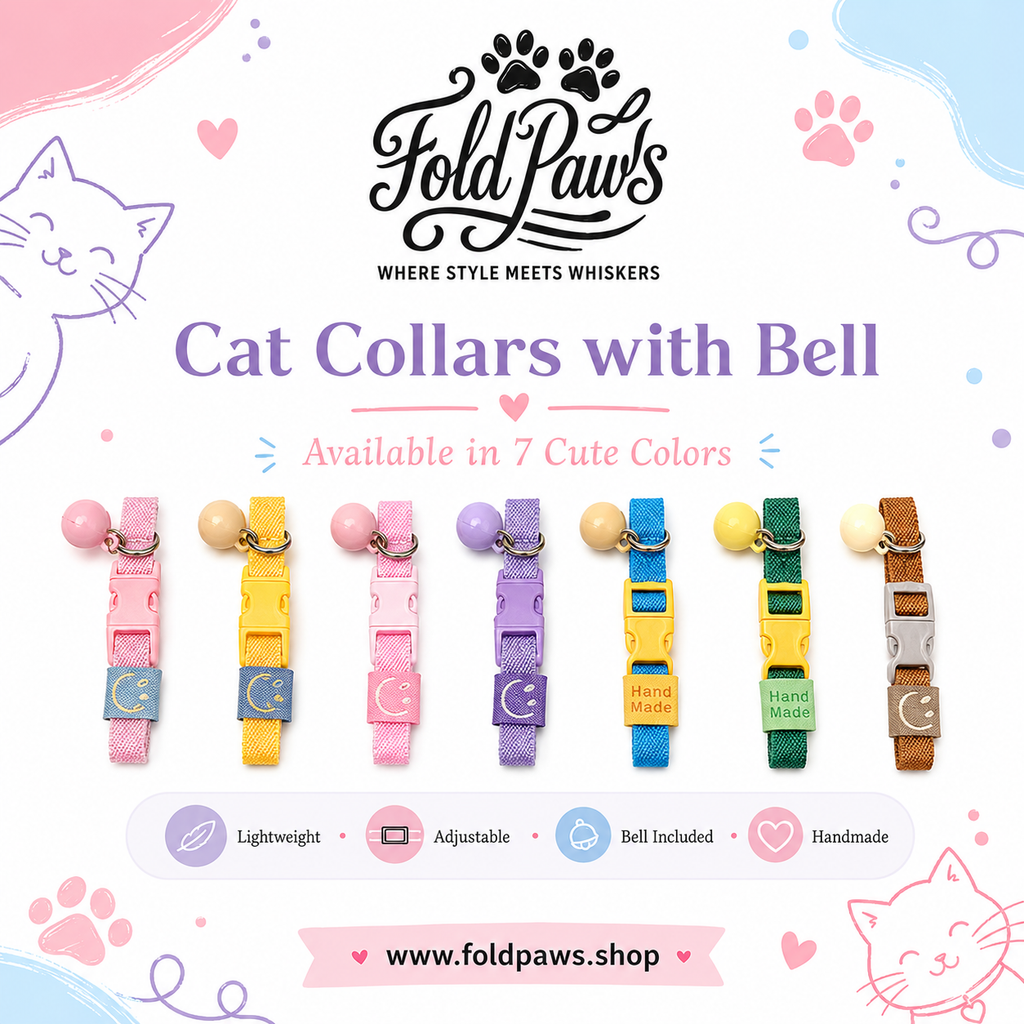 Fold Paws Adjustable Cat Collar with Bell – Size S, 23–33 cm