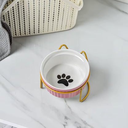 Single or Double Tilt Bowl Ceramic Bowl for Dog Cat Puppy Kitten Elevated Food Feeder Drinker Pet Water Bowl Pet Supplies