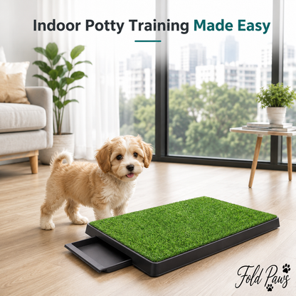 Fold Paws Artificial Grass Dog Potty Tray - 3-Layer Indoor Puppy Training Pad