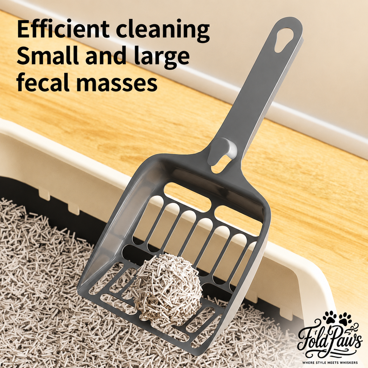Fold Paws Cat Litter Scoop with Hook - Wide Slotted PP Litter Shovel
