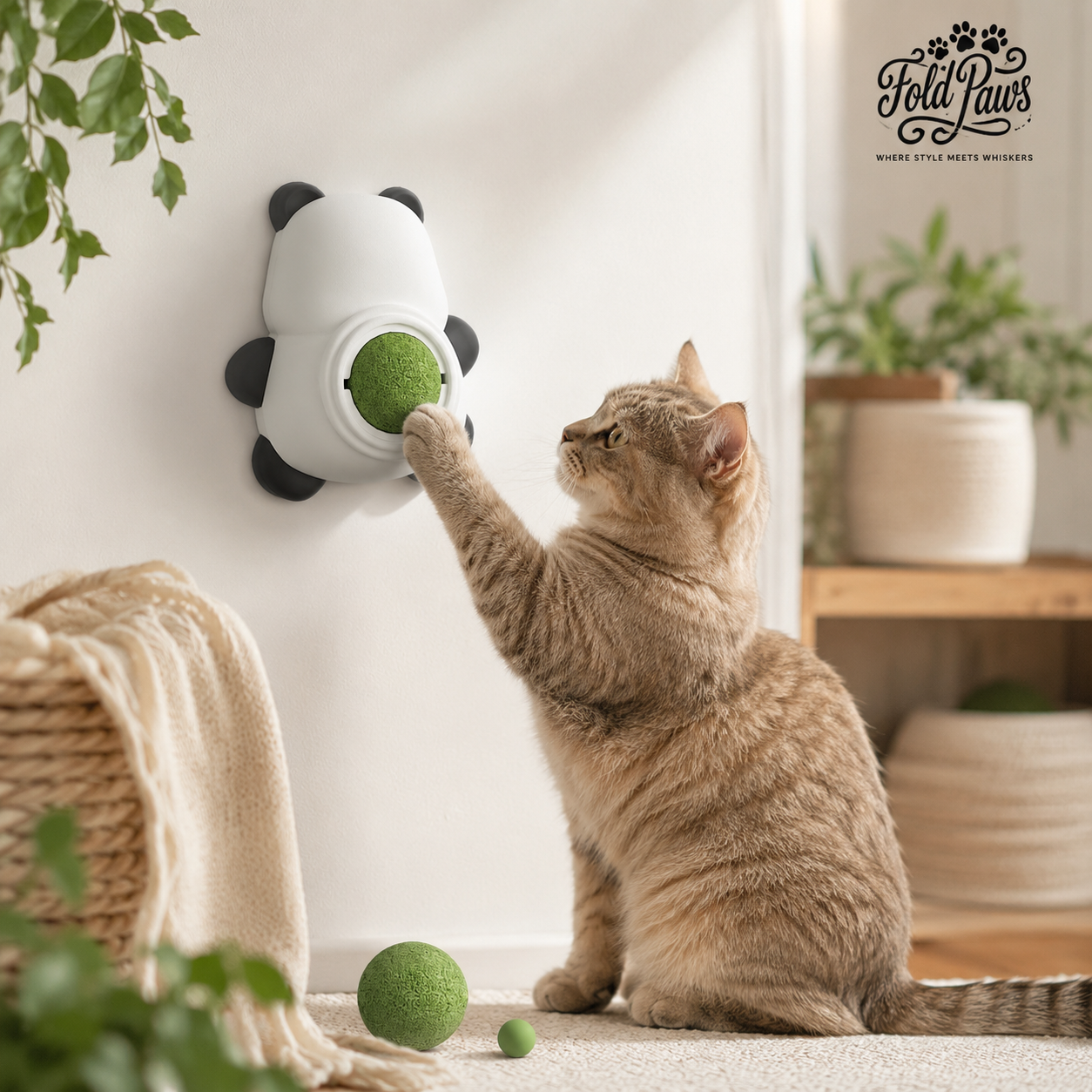 Fold Paws Panda Rotating Catnip Wall Toy – 360° Catnip Ball for Cats