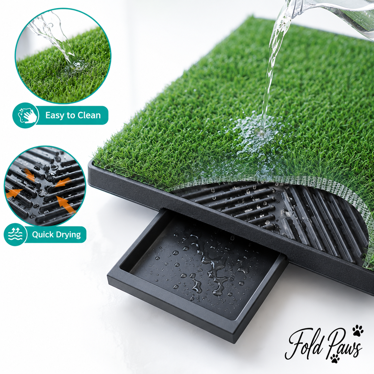 Fold Paws Artificial Grass Dog Potty Tray - 3-Layer Indoor Puppy Training Pad