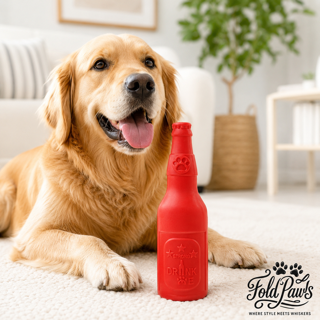 Fold Paws Drink Me Bottle Dog Chew Toy - Red Bottle Toy for Dogs