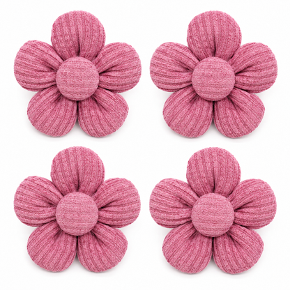 Dusty rose flower dog bows pack of 4 with ribbed fabric texture