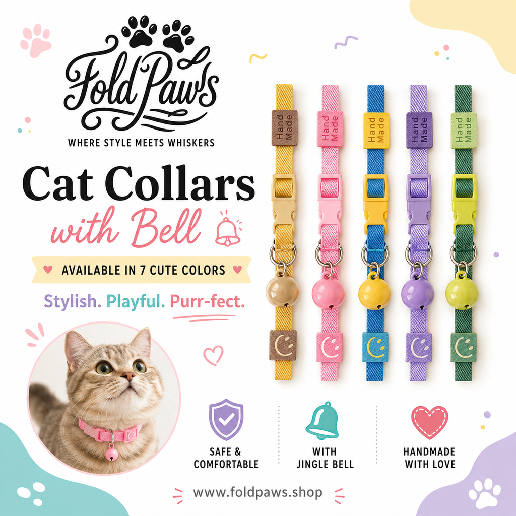 Fold Paws Adjustable Cat Collar with Bell – Size S, 23–33 cm