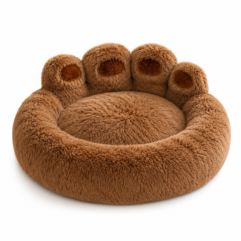 Fold Paws Plush Paw Print Pet Bed - 360 Degree Cozy Nest for Cats & Dogs