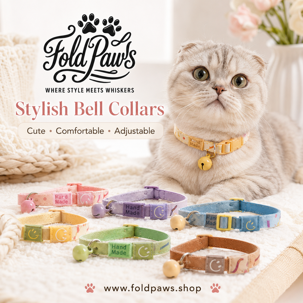 Fold Paws Adjustable Cat Collar with Bell – Size S, 23–33 cm