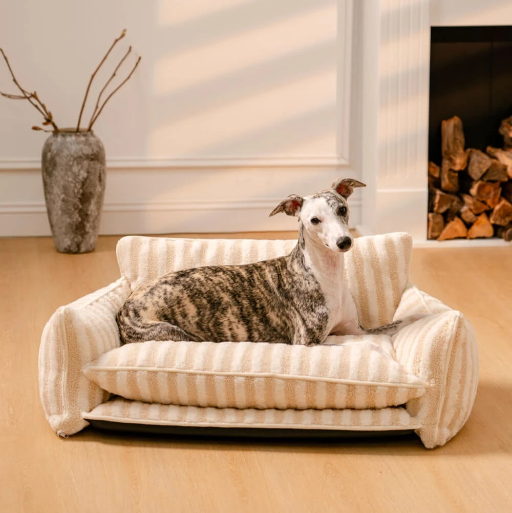 Luxury Trendy Striped Faux Lambswool Double Layer Orthopedic Dog Sofa Bed Plush Material Solid Dog Bed