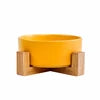 Ceramic Pet Bowl for Dog Cat Round Durable Double Dish Food Water Elevated Feeder with Wood Stand Accessories