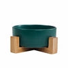Ceramic Pet Bowl for Dog Cat Round Durable Double Dish Food Water Elevated Feeder with Wood Stand Accessories
