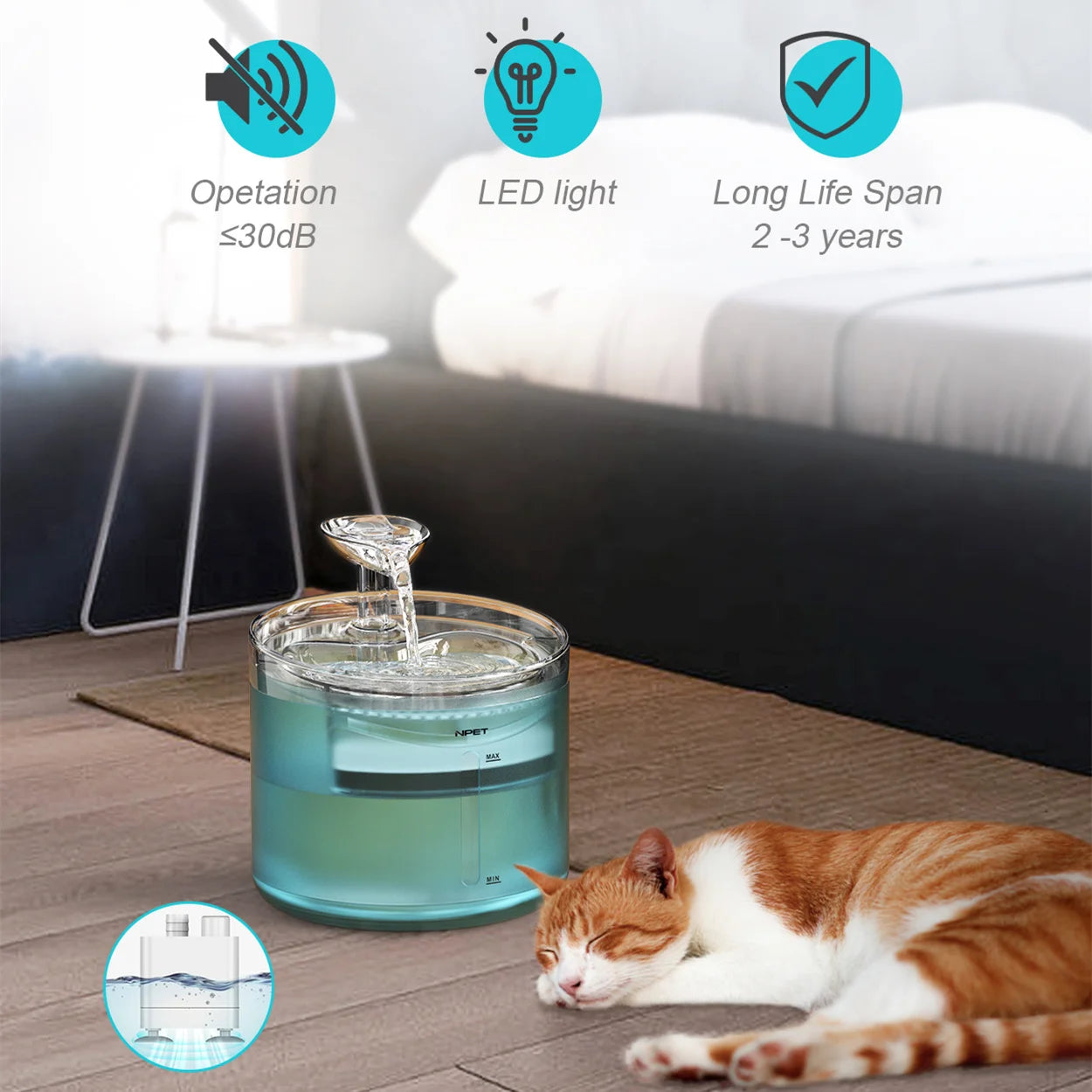 Automatic Cat Water Fountain with Leaf Shape Kit - Quiet Bottom Suction Pet Water Dispenser