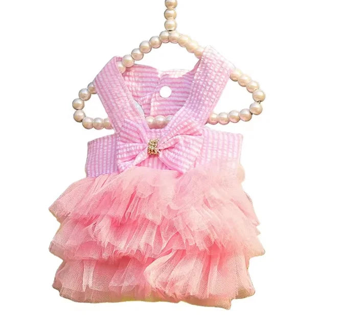 Spring Summer Cute Dog Dress Embroidered Lovely Princess Vest Dresses Pet Clothes Suspender Mesh Skirt Cat Camisole Bow Tie