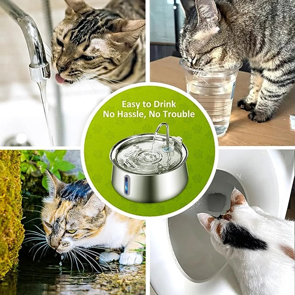Stainless Steel 4L Cat Water Fountain – Ultra Quiet Automatic Pet Water Dispenser with Filter for Dogs & Cats - Fold Paws
