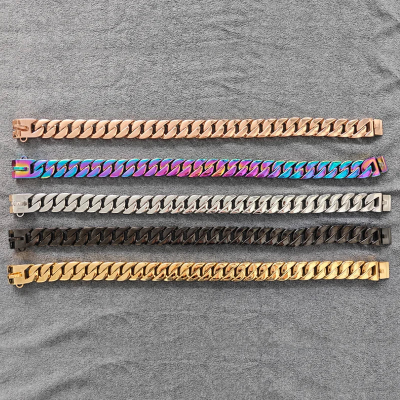 Stainless Steel 32MM Bulldog Collar, Black Cuban Chain Dog Collar, Leash,Pet Supplies