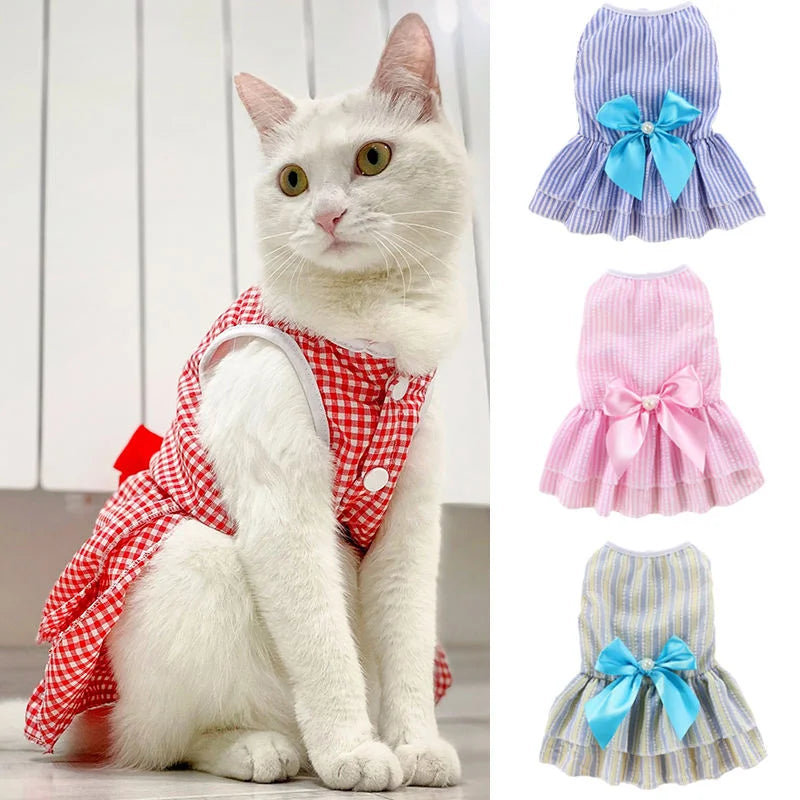 Spring Summer Cute Dog Dress Embroidered Lovely Princess Vest Dresses Pet Clothes Suspender Mesh Skirt Cat Camisole Bow Tie