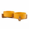 Ceramic Pet Bowl for Dog Cat Round Durable Double Dish Food Water Elevated Feeder with Wood Stand Accessories