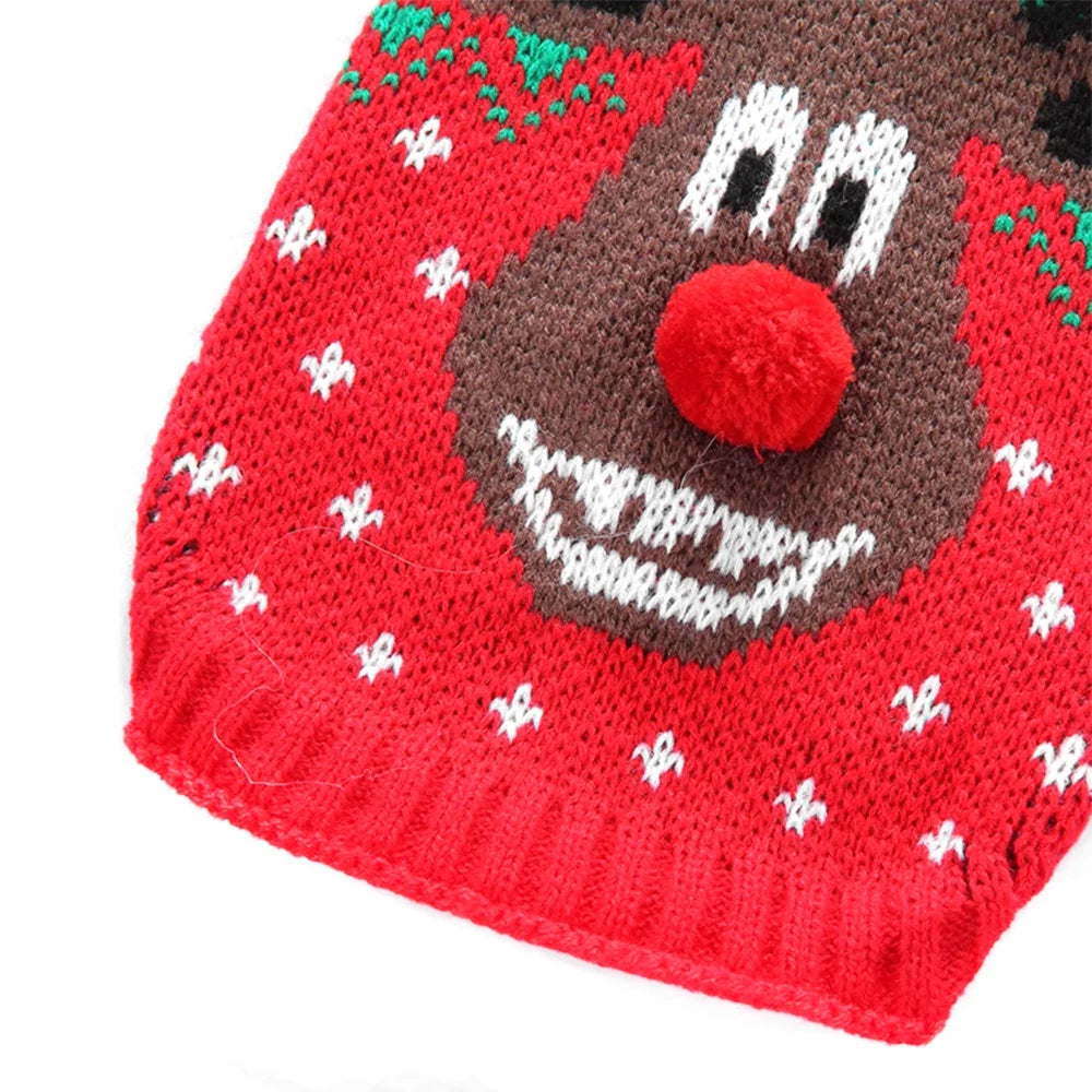 Cute 3D Reindeer Dog Designer Christmas Holiday Sweater Polyester Puppy Knitted Winter Clothes Small Medium Print Warm Spring