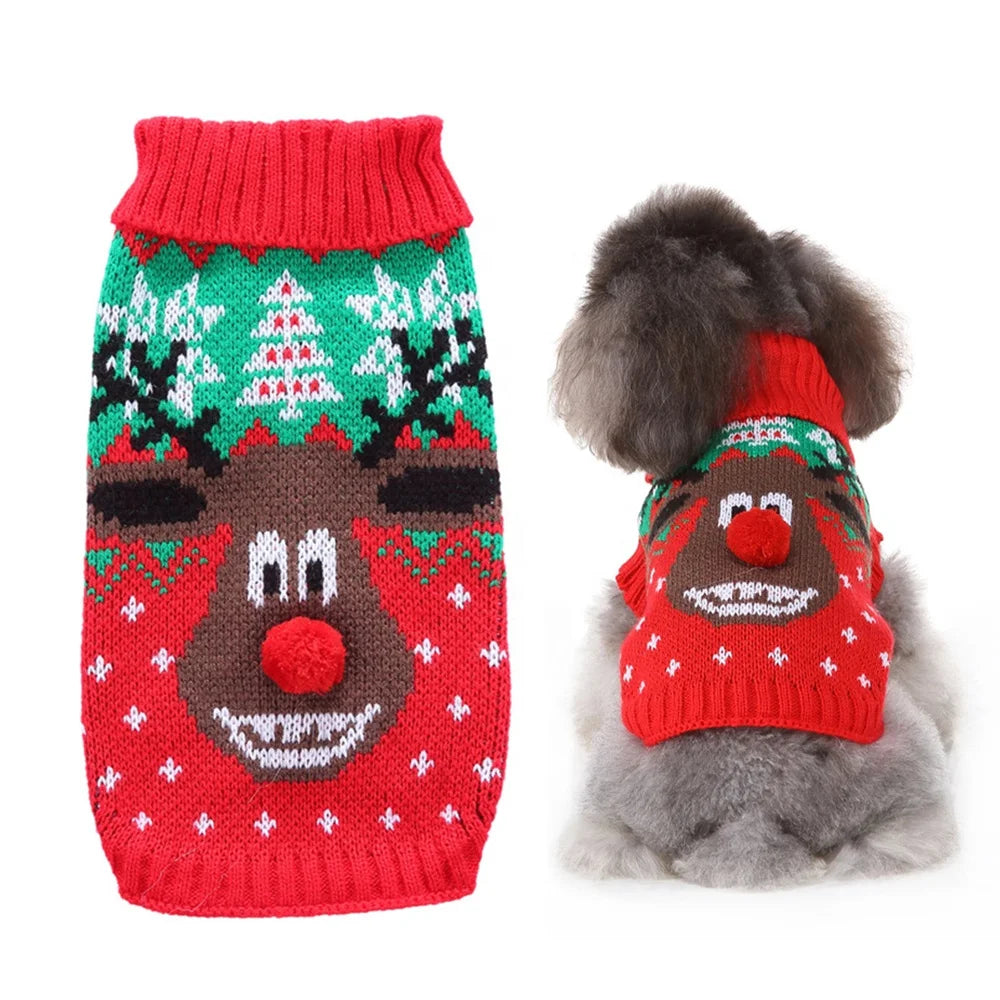 Cute 3D Reindeer Dog Designer Christmas Holiday Sweater Polyester Puppy Knitted Winter Clothes Small Medium Print Warm Spring